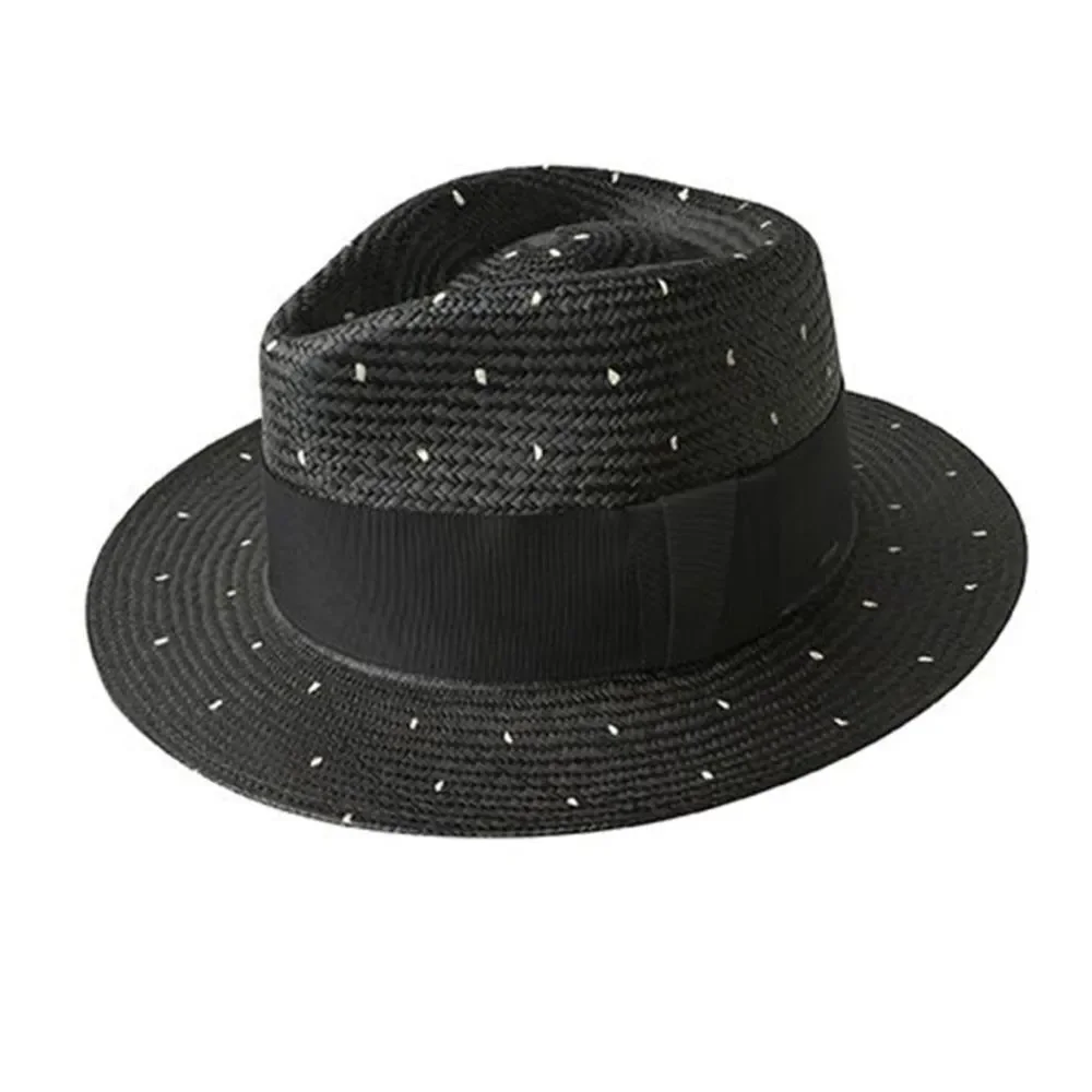 Rare Bailey Tor Straw Hat  in Black / Natural Dots Size L / New No Tags
